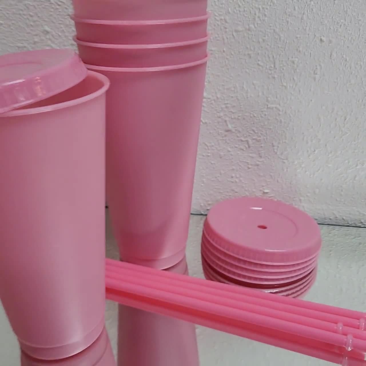 24oz Pink Cup | 24oz Pink Pastel Tumbler | Blank Pink Cup | W Lids & Straws  | Reusable Cold Cup | Pack of 5 | Fast Ship USA
