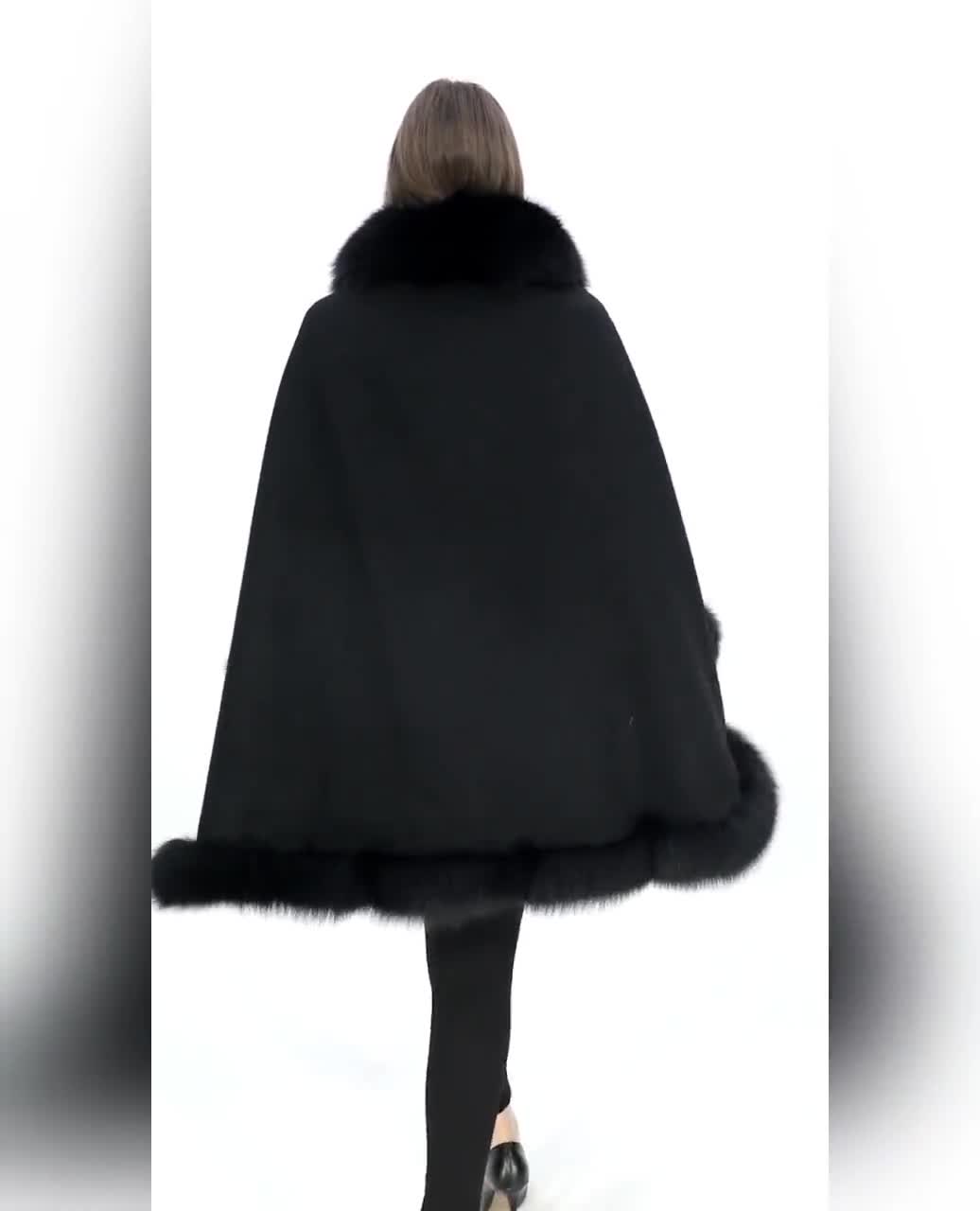 Fox Fur Trimmed Poncho Cape - Winter Shawl - Etsy