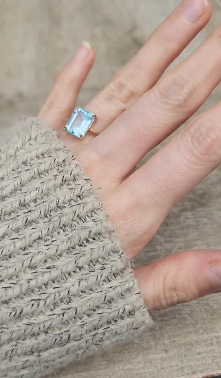 2.8 carat aquamarine bridal ring set, big pear cut engagement rings with  diamond crown / Ariadne | Eden Garden Jewelry™