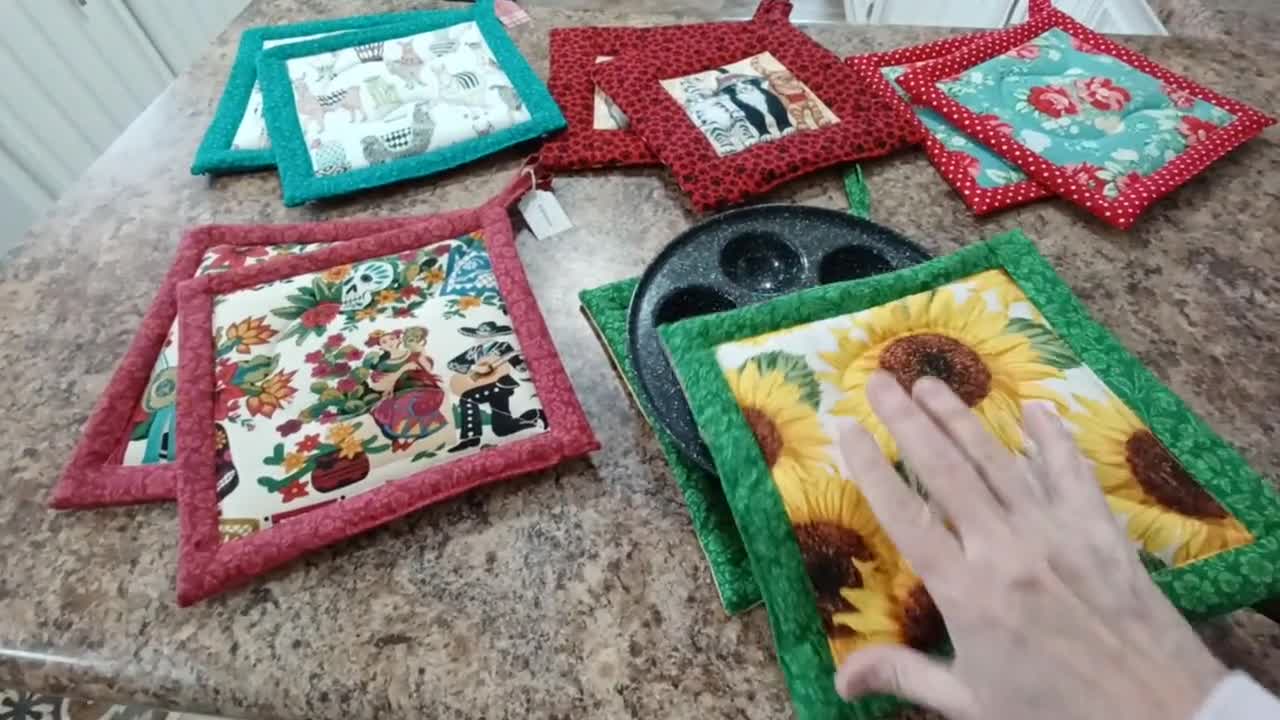 Potholder Pioneer Woman Fabric one Handmade NEW 9 pot holder Hot Pad  colorful