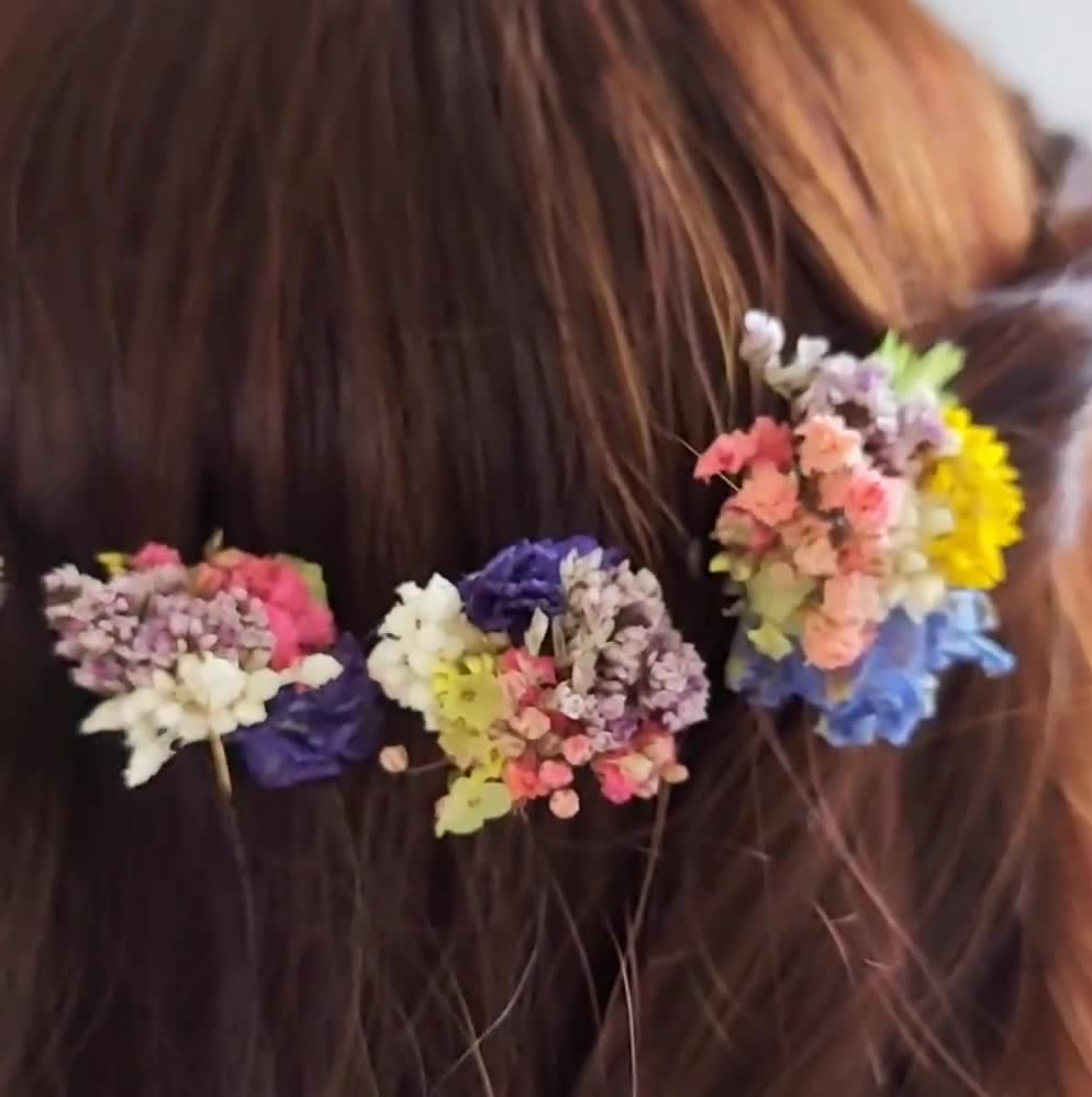 Forcina per capelli realizzata con veri fiori secchi serie Annabel maxi  lettera -  Italia