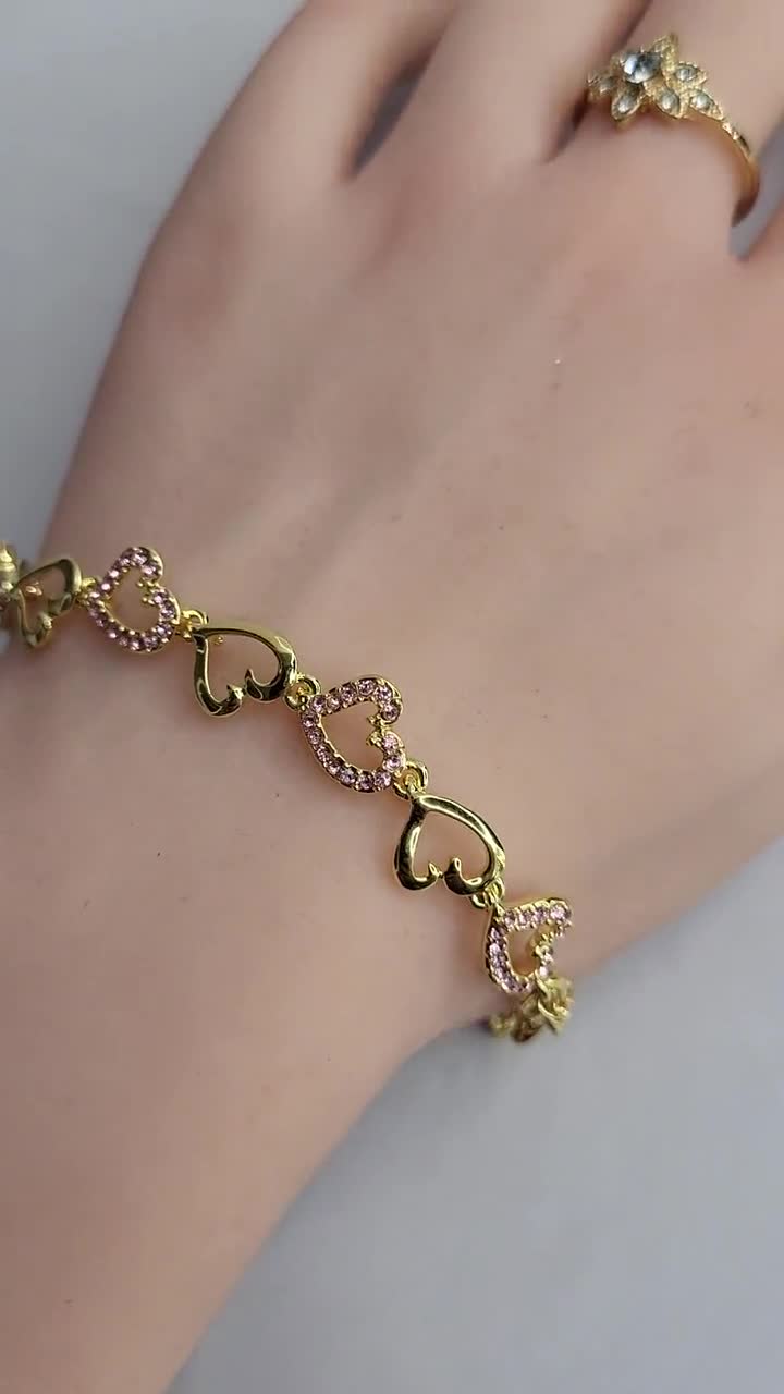 Elegant Heart Design Bracelets, Gold Color Love Bracelets, Cute Crystal Bracelets  for Girls, Gift for Ladies 
