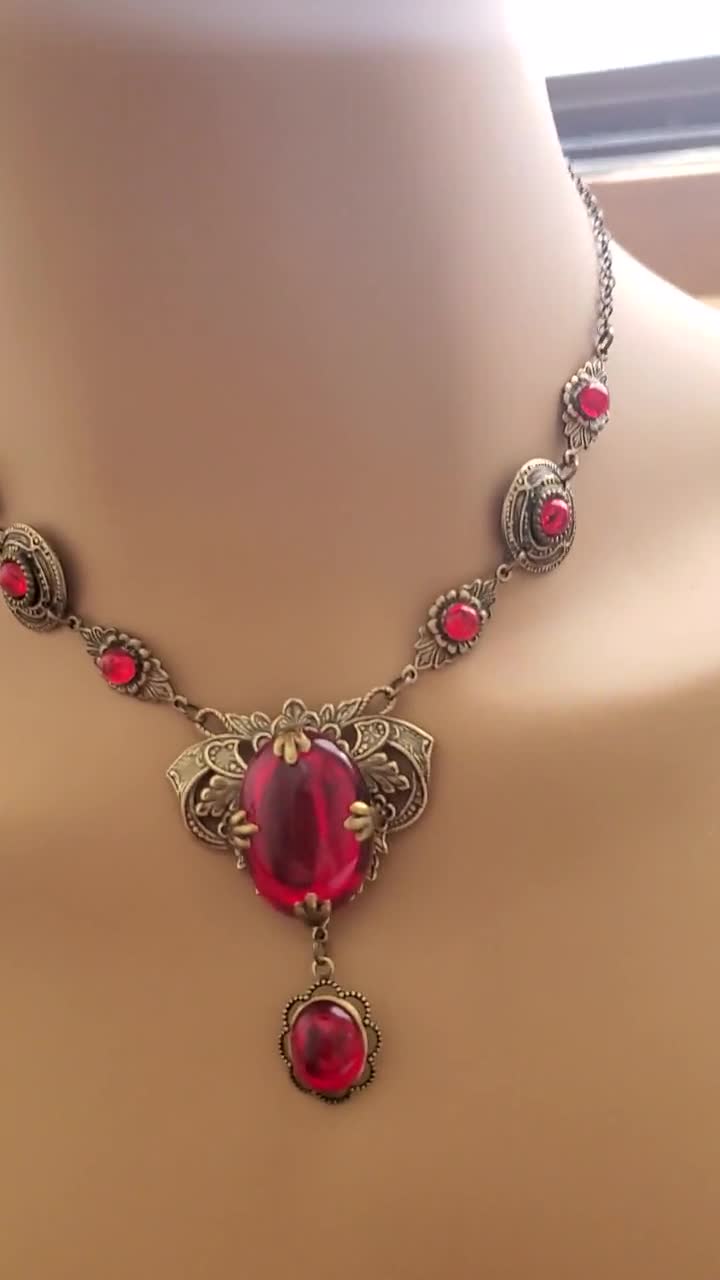 Pink fire gems elegant medieval outlet renaissance wedding bridal romantique choker