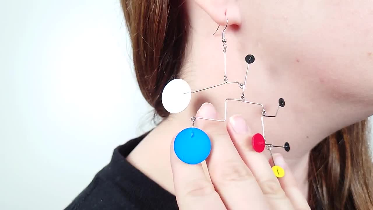 Kinetic Mobile Wood Sphere good Earrings in Rainbow