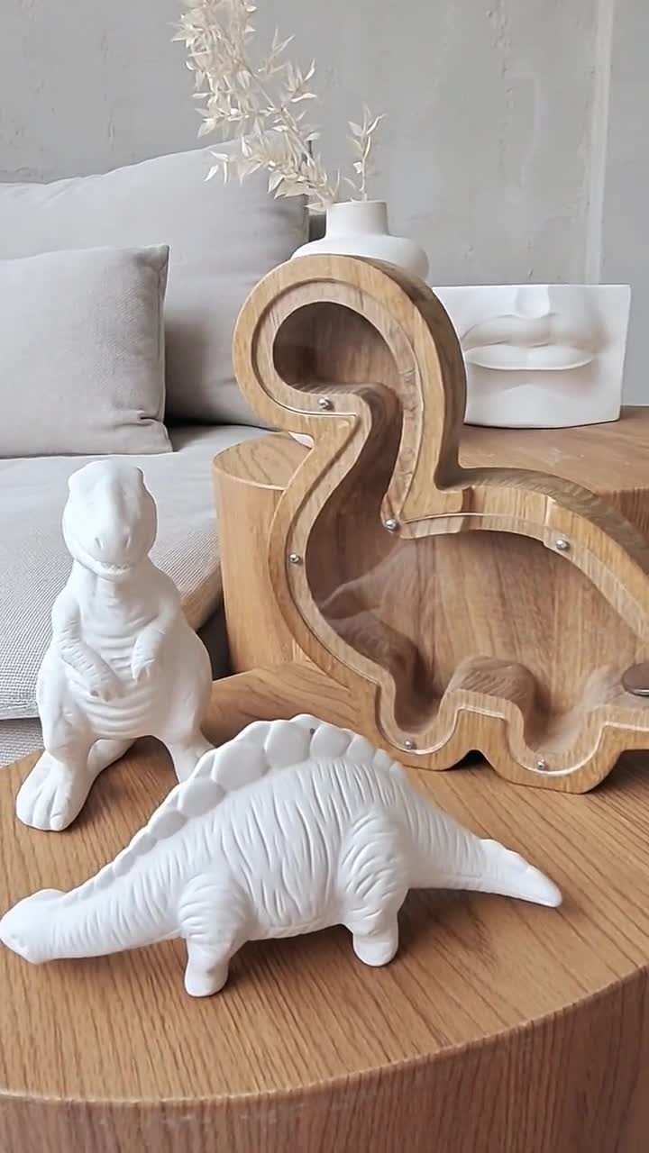 AORCMITN 木製恐竜貯金箱 Boalord 男の子 子供 女の子 クリア 大きなお腹 動物 コインバンク 幼児 リアルマネー おもちゃ (ディノ  木製とアクリルの恐竜貯金箱 - 男の子向けのパーソナライズされた貯金箱、コインバンク恐竜、レックス恐竜木製貯金箱