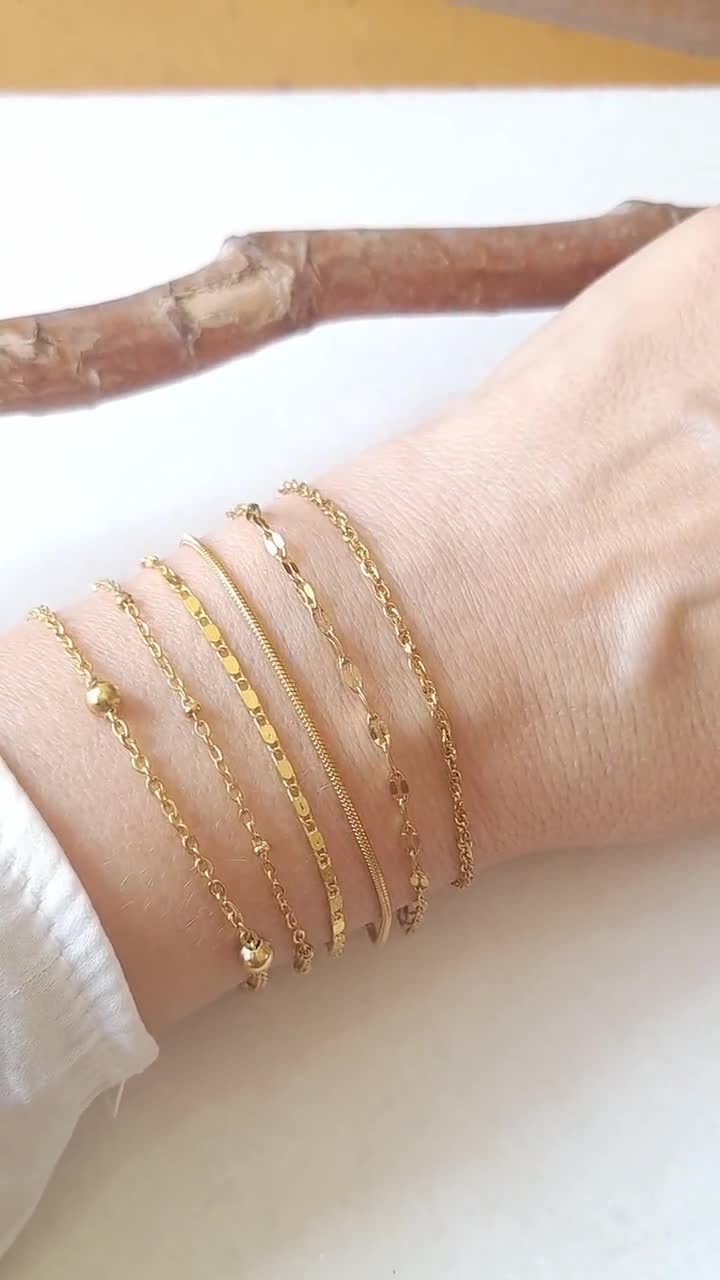 Layered Beaded Chain Bracelet | 14K Gold Fill | Dainty Delicate Simple