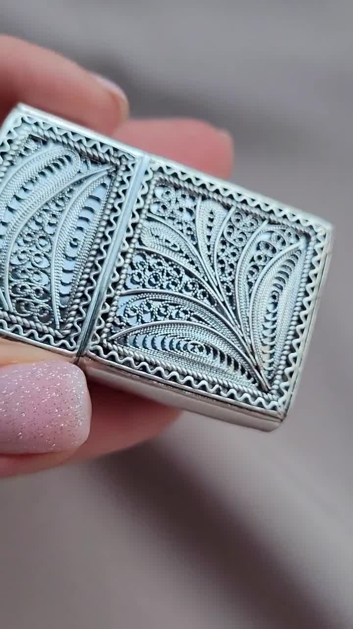 Handmade 925 Sterling Silver filigree Zippo lighter, Turkish telkâri from  Mardin, luxury silver accessories for smokers