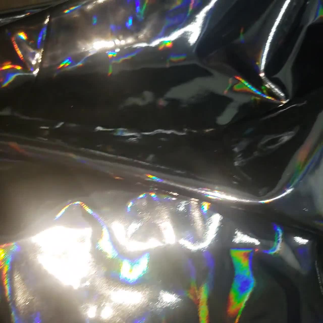 Holographic Black Gloss Stretch PVC Vinyl,iridescent Rainbow 4