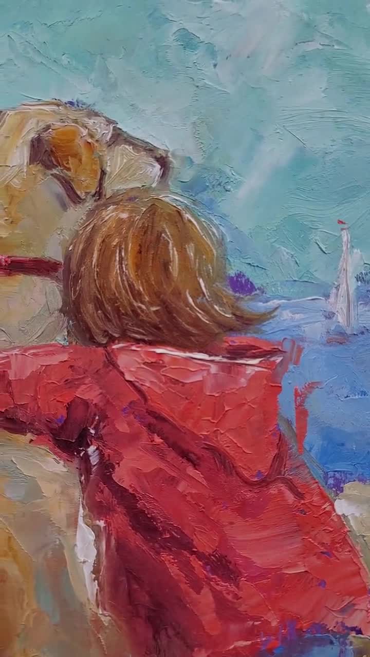 子供と犬の絵画：オリジナルの具象芸術、6x8のミニ油絵 - Etsy 日本