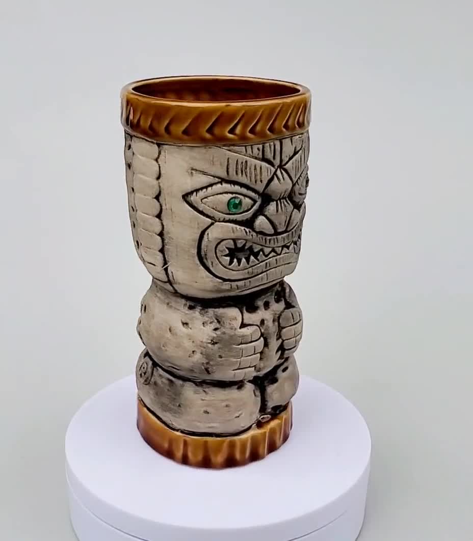 Vintage Trader Dicks Tiki Mug - Green Rhinestone Eyes