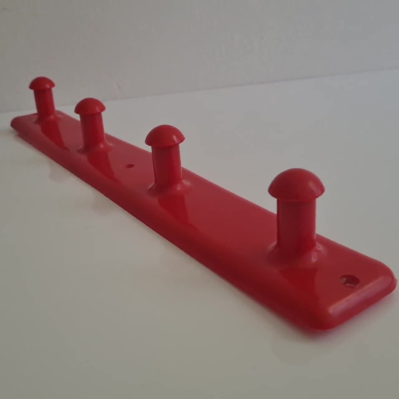 Vintage Space Age Red Plastic Wall Hanger 4 Hooks -  Finland