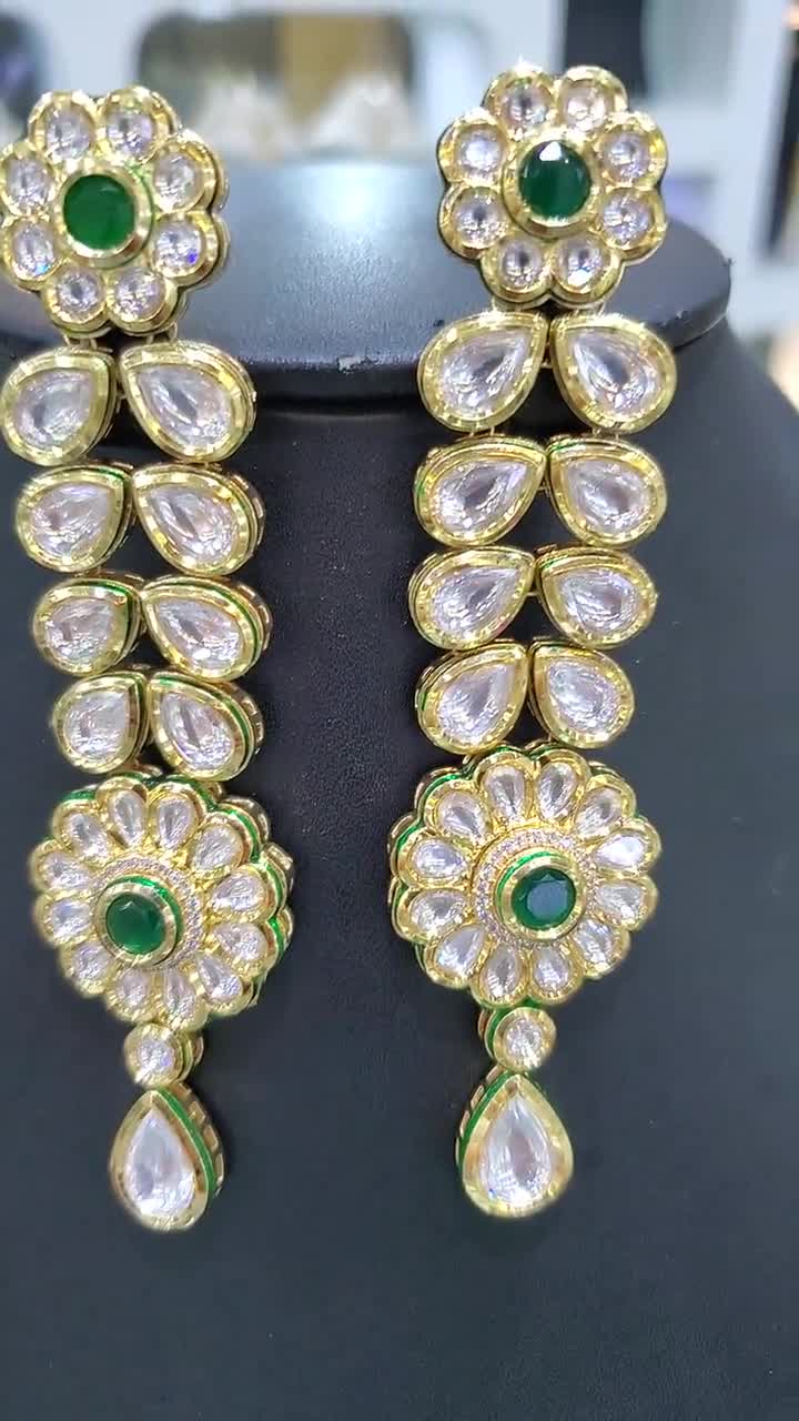 Joharibazar Gold Plated Pestal Beads Kundan Earrings Polki Ethnic Jewelry  Set o | eBay