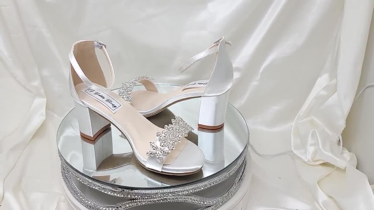 Buy White Block Heel Bridal Shoes Crystal Design White Chunky Heels White  Block Heel Wedding Shoes 100 COLORS Ivory Bridal Heels White Sandals Online  in India - Etsy