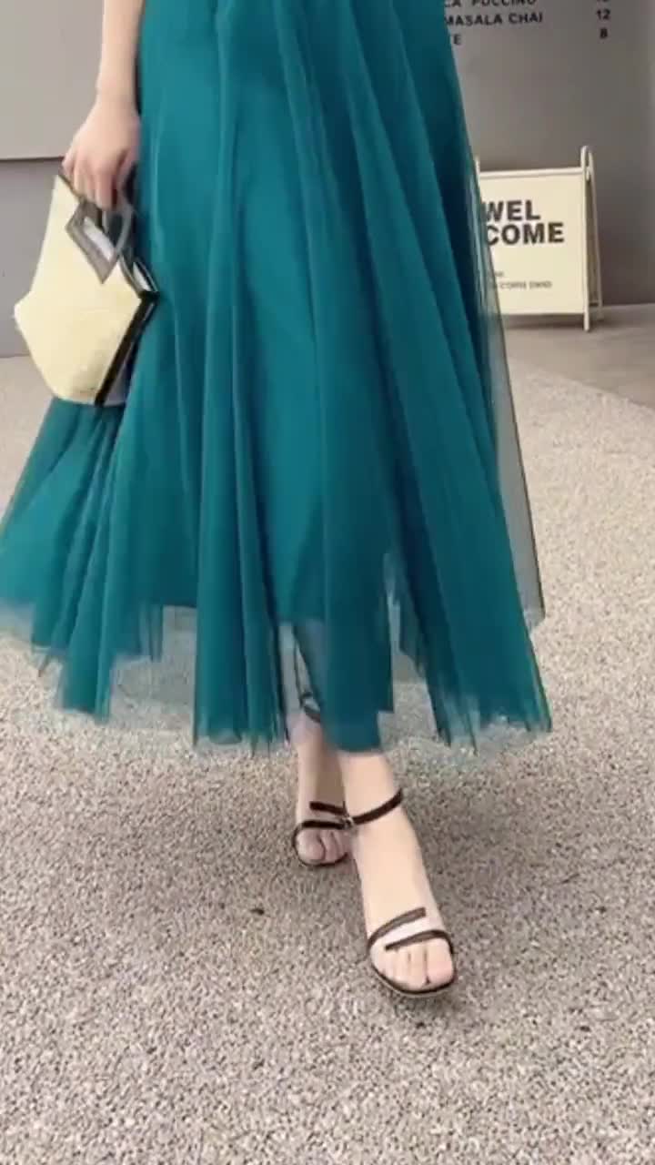 Chiffon Skirt, Elastic Waist Boho Tulle Midi Skirt, Women Chiffon Skirt, Elastic Waist Boho Tulle Midi Skirt, Women