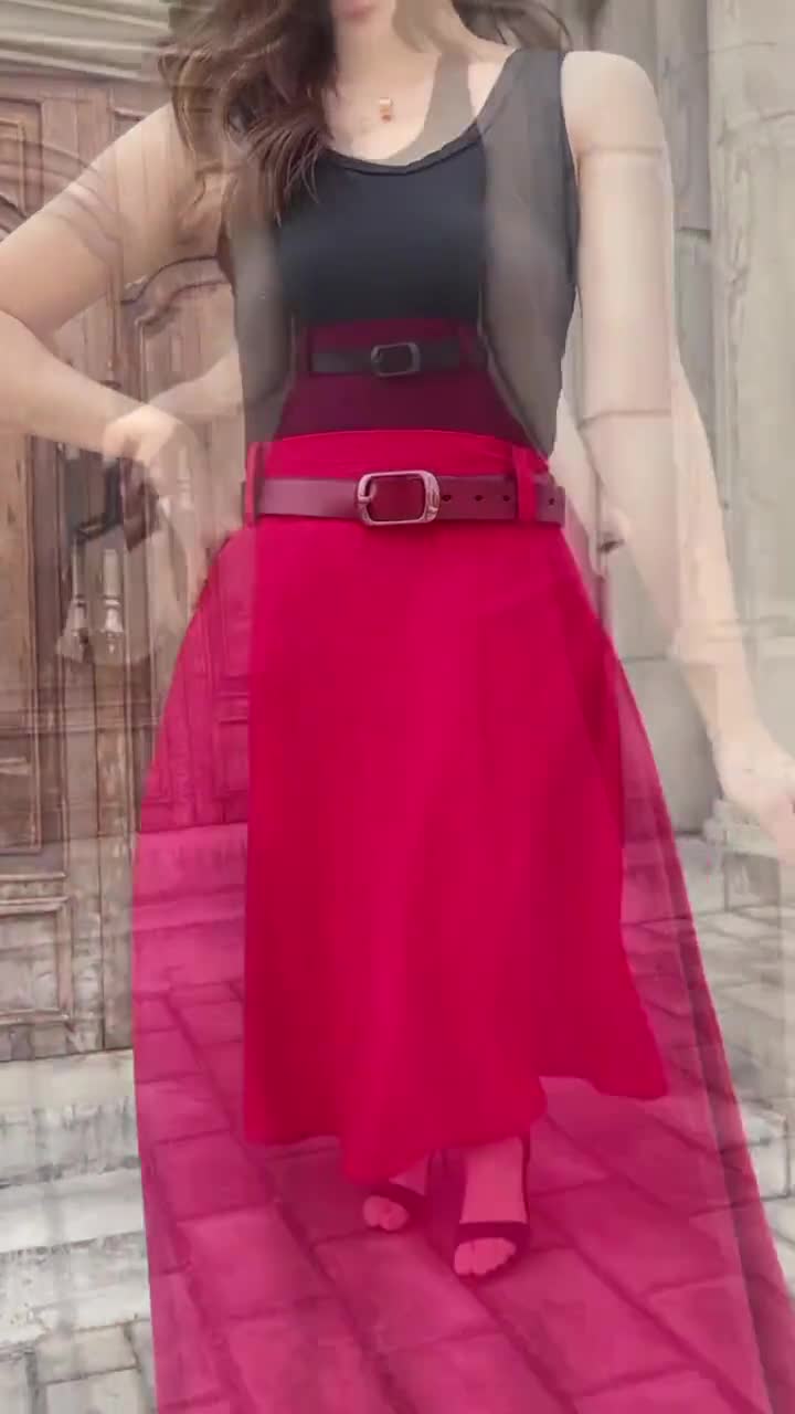 Red Womens Linen Skirt, High Waisted Skirt, Swing Skirt With Pockets,  Summer Linen Skirt, Flowy Long Skirt, Custom Skirt, Xiaolizi 4285 
