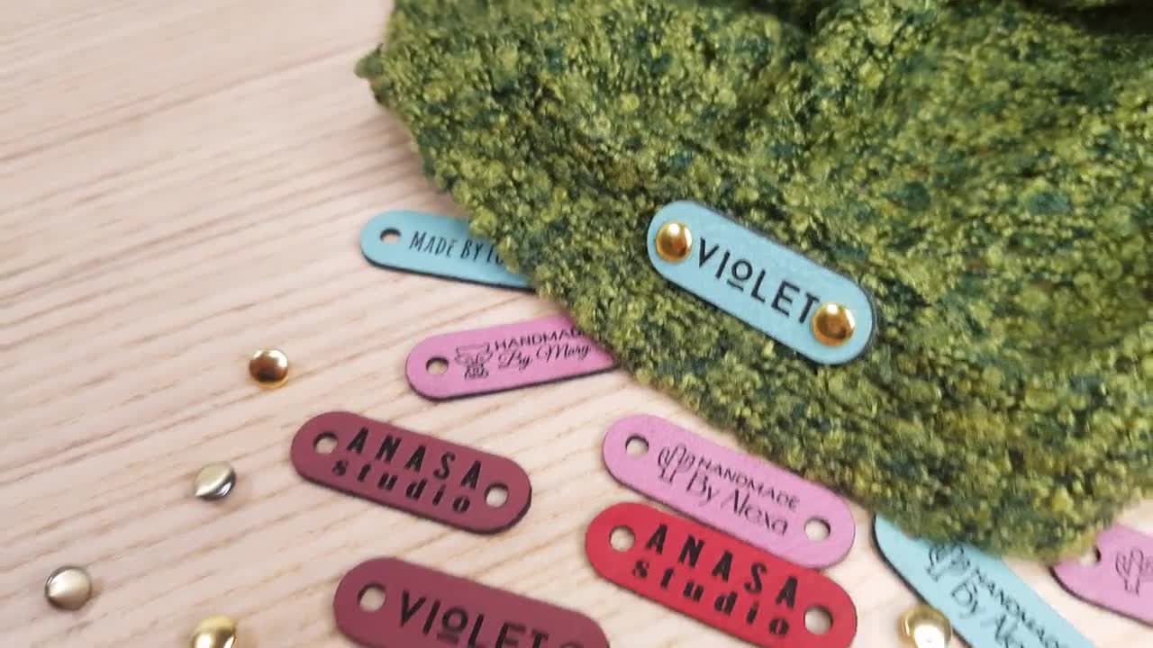 Custom Tags 2.75 X 0.75 Inch for Knits and Crochet, Faux Leather Labels for  Handmade Items, Leather Tags With Rivets, Tags for Knitted Hats 