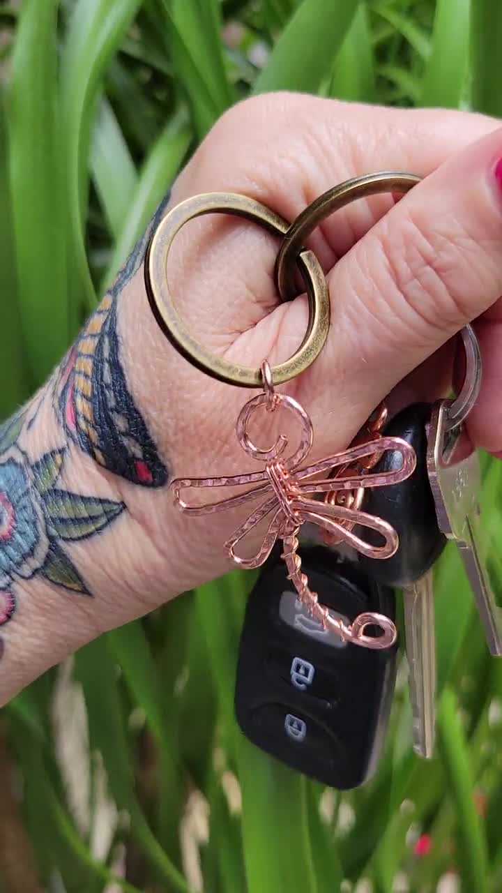 Wire Wrapped Dragonfly Keychain Copper Wire Wrap Handmade Boho