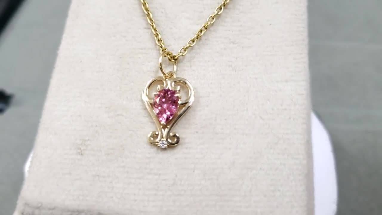 アールデコ ピンクトルマリン ダイヤモンド 14K ゴールドペンダント