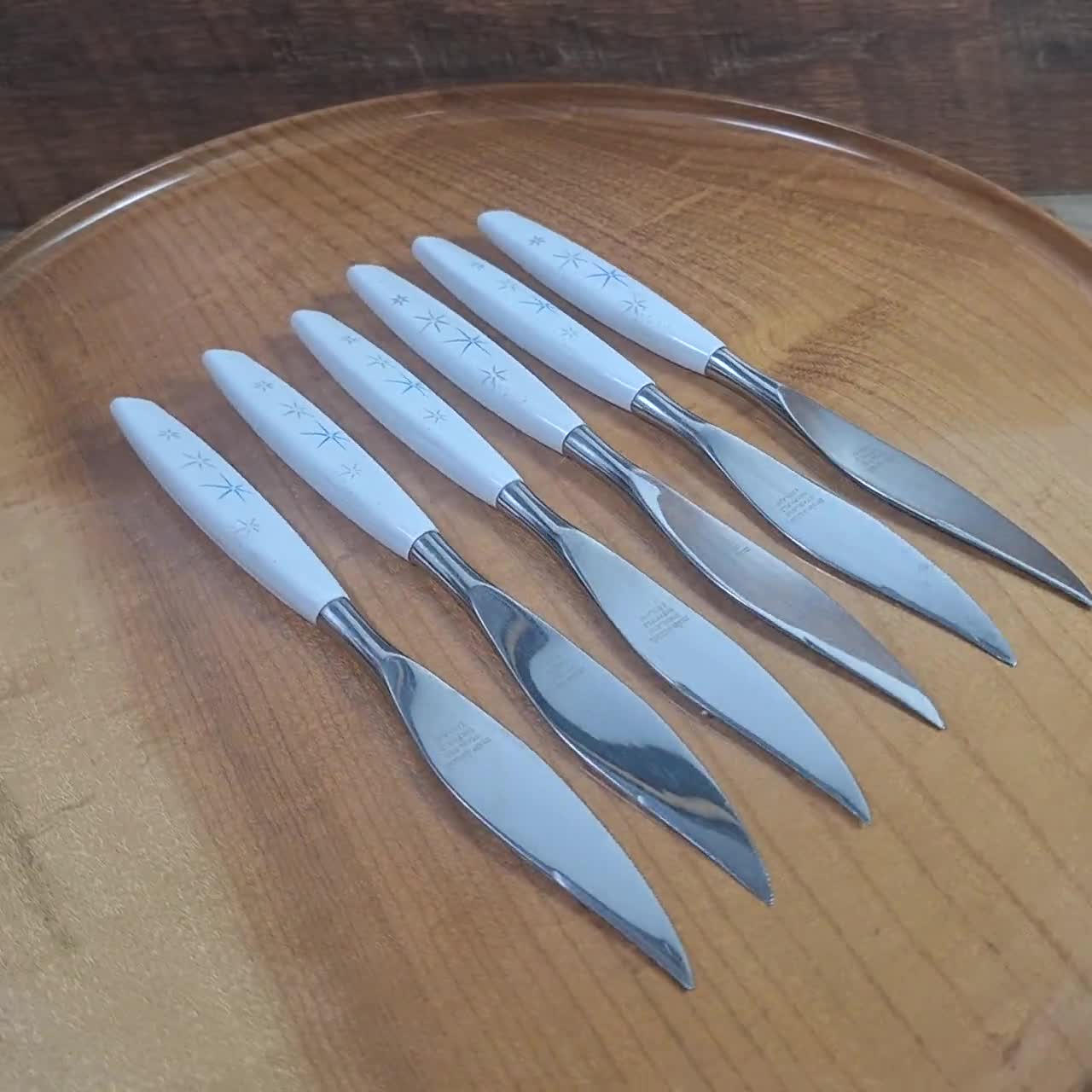 Set of 6 Mid Century Modern Steak Knives Atomic Starburst Design Knife Set  1960s Danish Modern Knives 