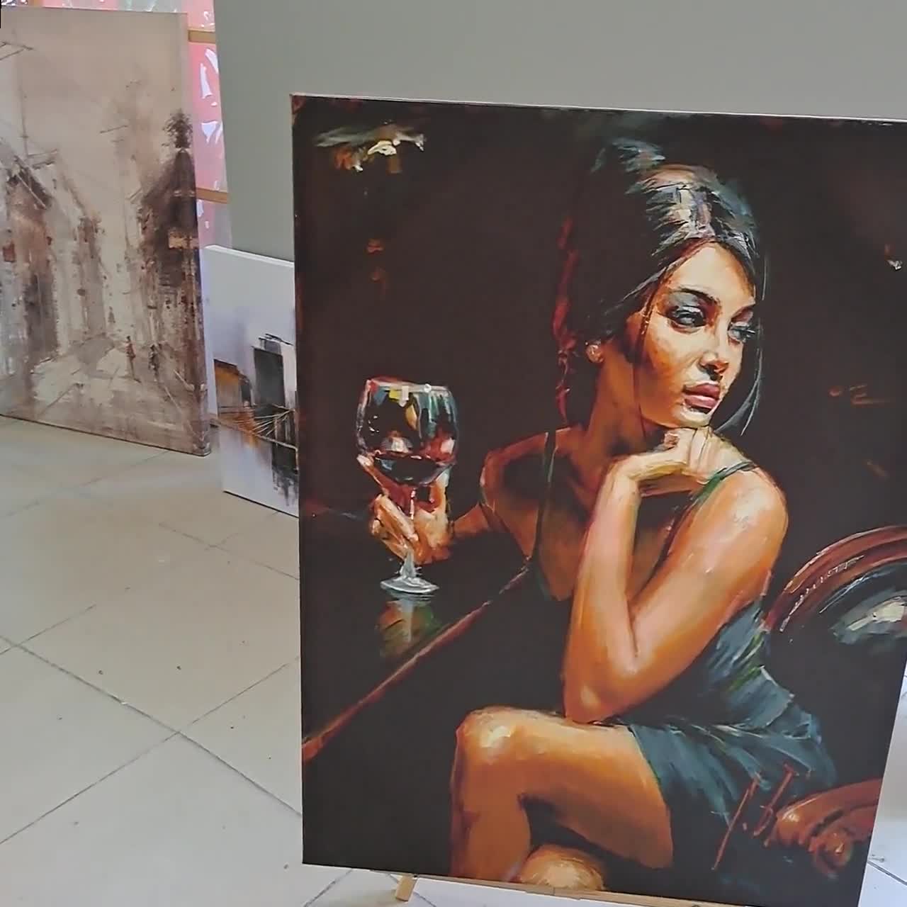 印象派の女性の肖像画キャンバス、ロマンチックな油絵風の壁アート