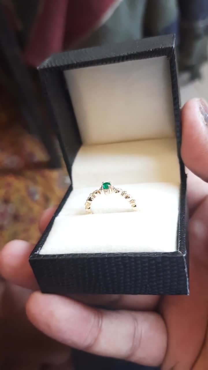 Created Emerald Edwardian Style Engagement Ring 14K Yellow Gold Minimalist  Emerald Promise Ring Art Deco Gold Emerald Anniversary Gift Ring.