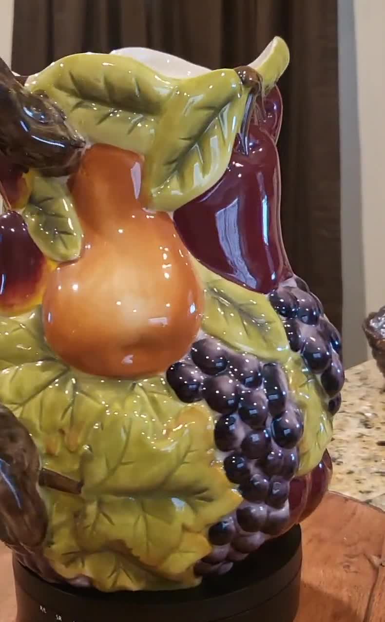 Homco Home Interiors Sonoma Villa Large Ceramic Pitcher Raised Fruit  Pattern Gra