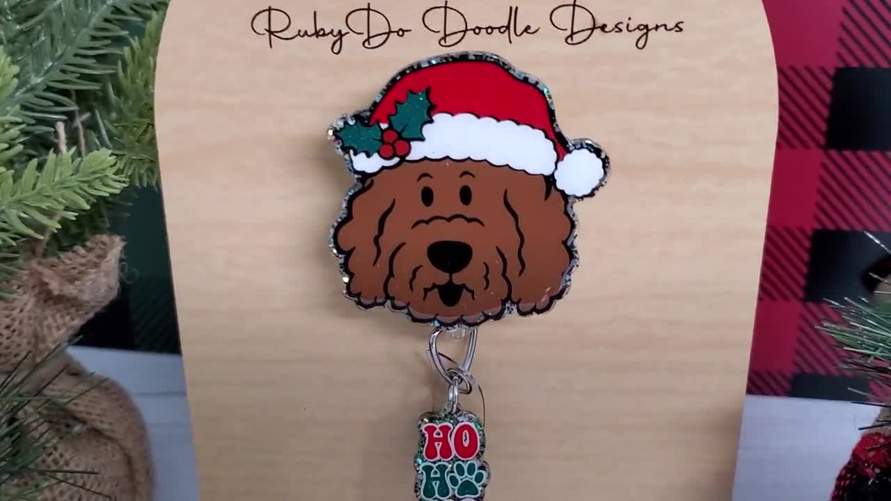 Apricot/cinnamon Rubydo Doodle Boy Bowtie Badge Reel Goldendoodle Badge Reel  Exclusive Rubydo Doodle Designs 