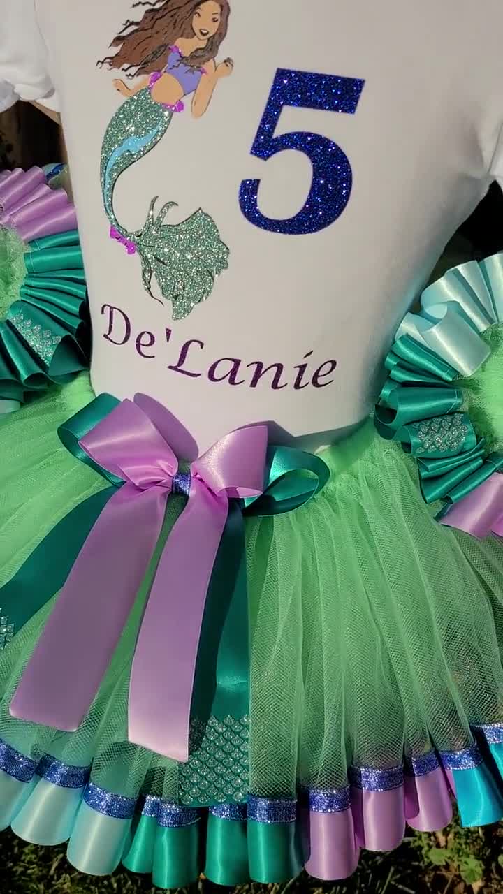 Mermaid Birthday Tutu Set in Birthday Purple Top & Jade Bottoms