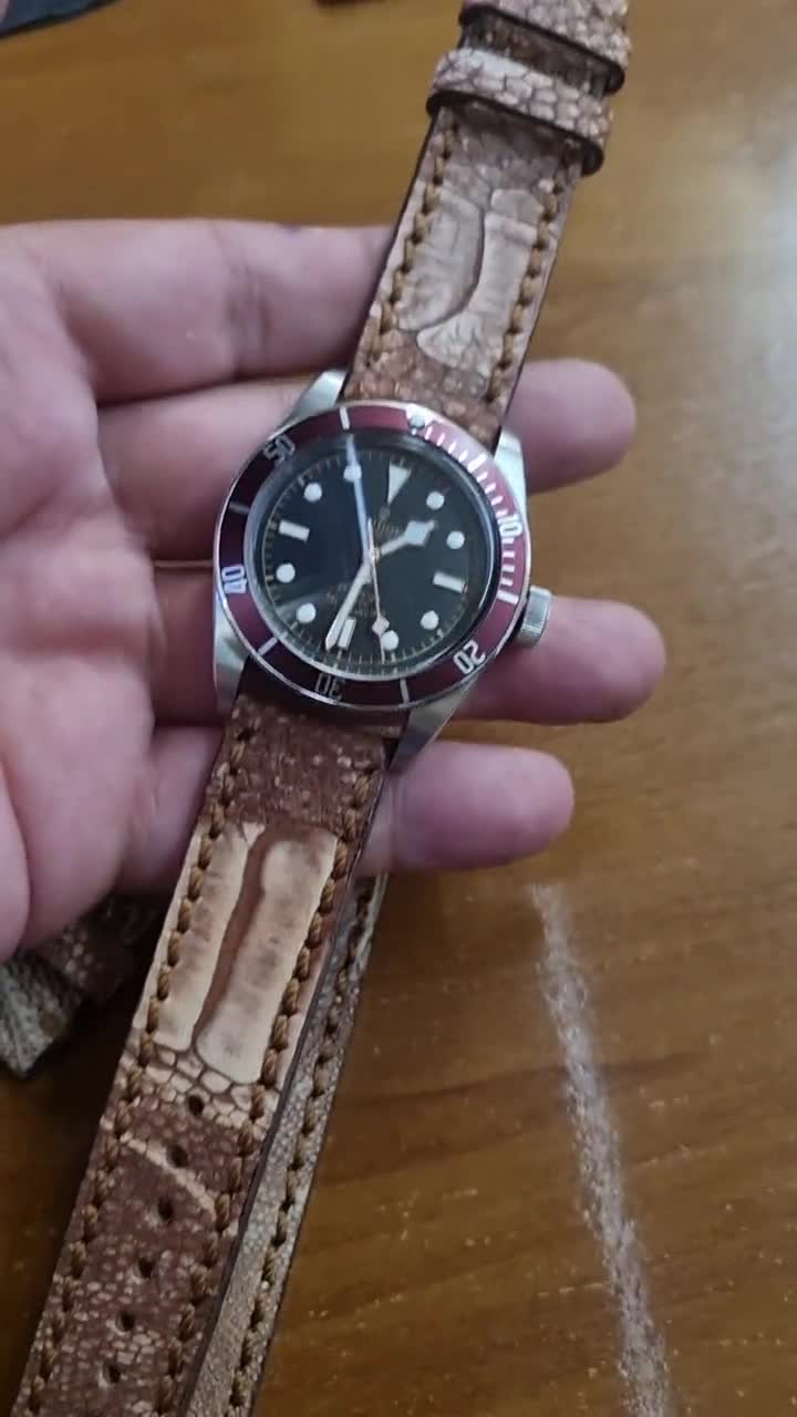 MA Watch Strap 26 24 22 Mm Genuine Ostrich Leg Skin Nubuk Havana