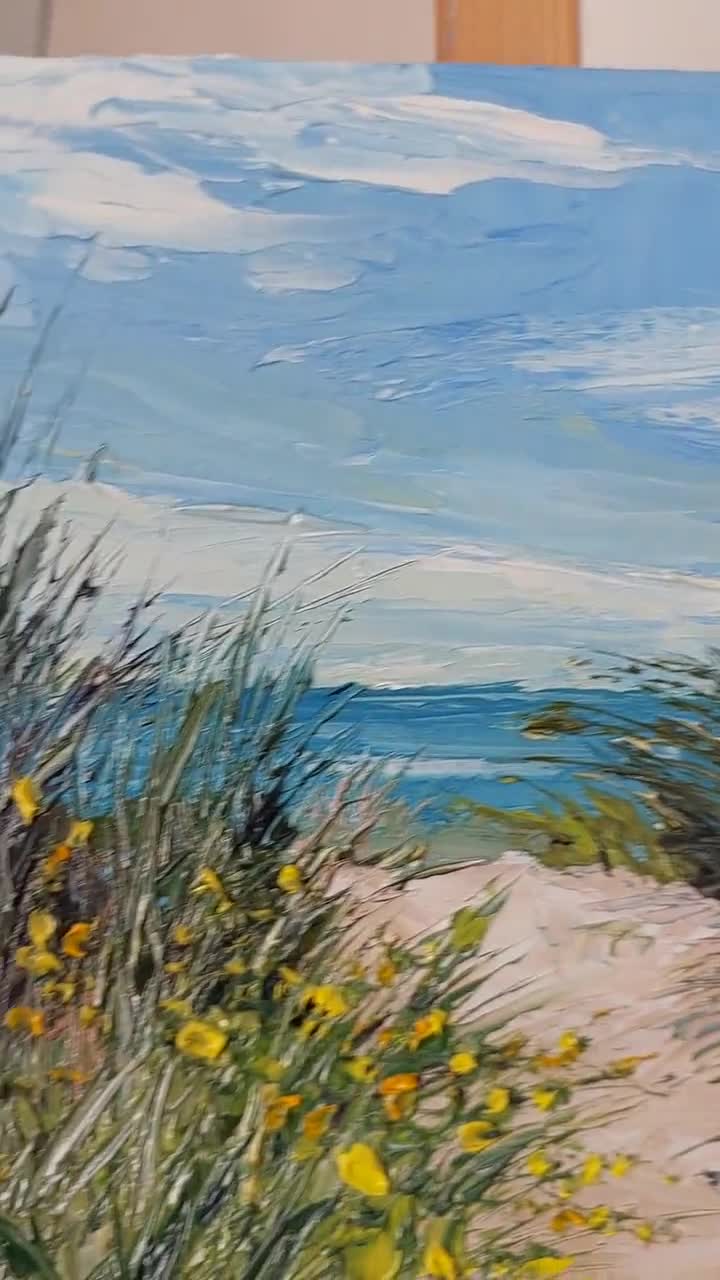 厚塗り技法を用いた海のビーチの油絵、小型風景画（8×6インチ） - Etsy