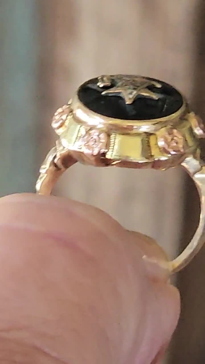 Colour Blossom Mini Star Ring, Yellow Gold, Onyx And Diamond