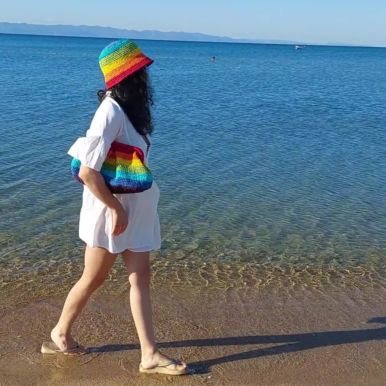 Summer Rainbow Bucket Hat, Beach Raffia Summer Hat, Rainbow Straw Hat 