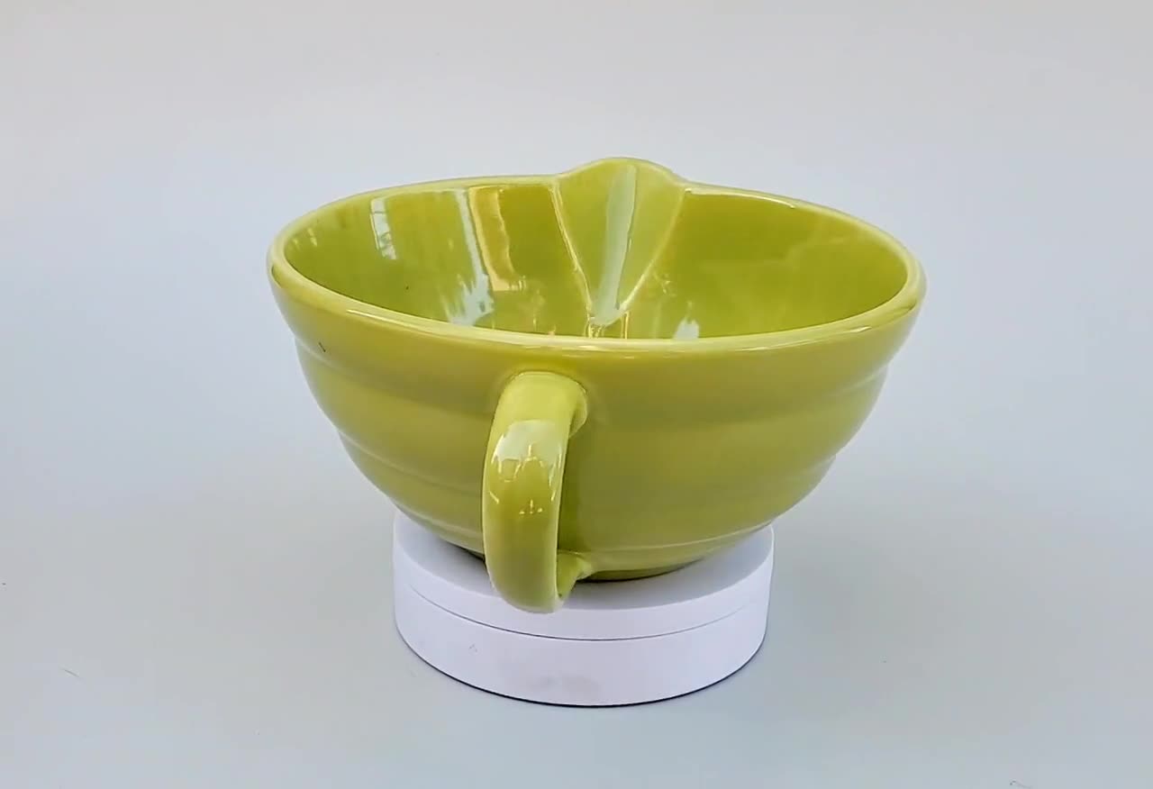 Bauer Pottery Large Batter Mixing Bowl Loop Handled Ringware Design  Chartreuse Color Modern Design 