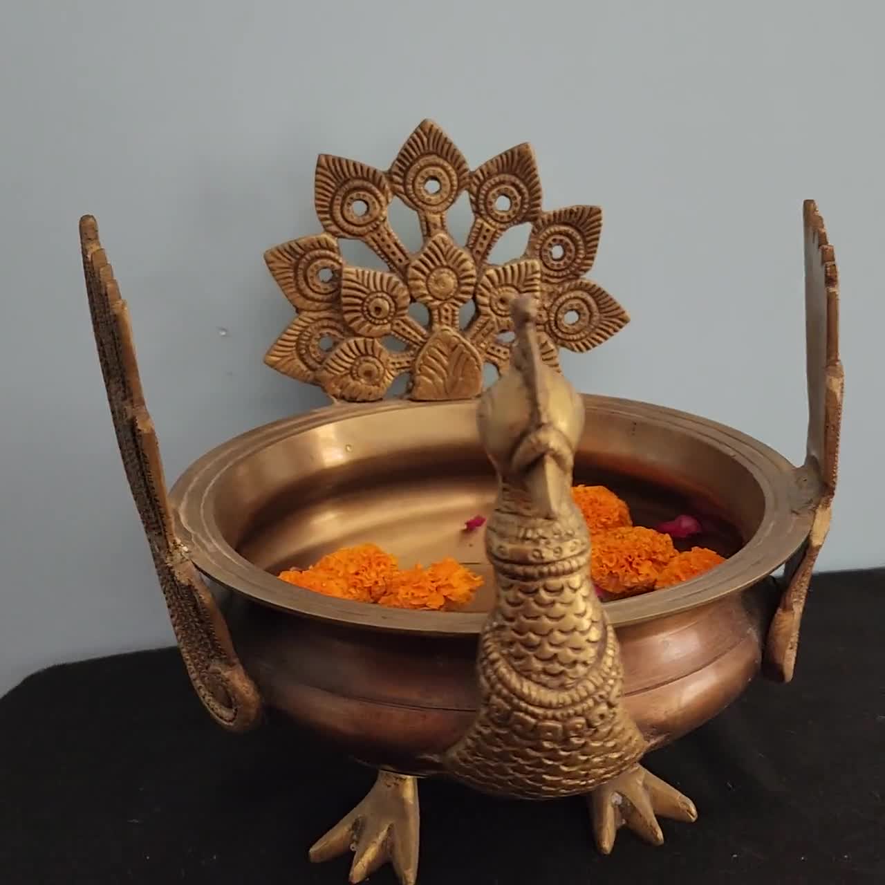 Peacock Urli - Brass Urli floating Diya Flower n Candle Pot a Home / Office  / Hotel Decor Idea / Urli bowl - auspicious decor