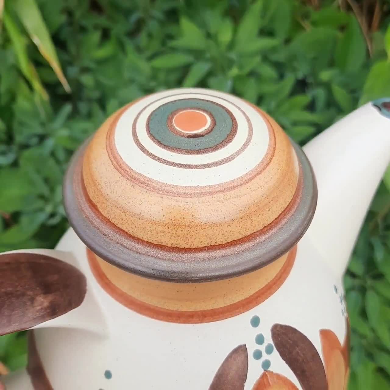 Spanish Porta Celi Pottery Teapot With Hand-painted MCM Style