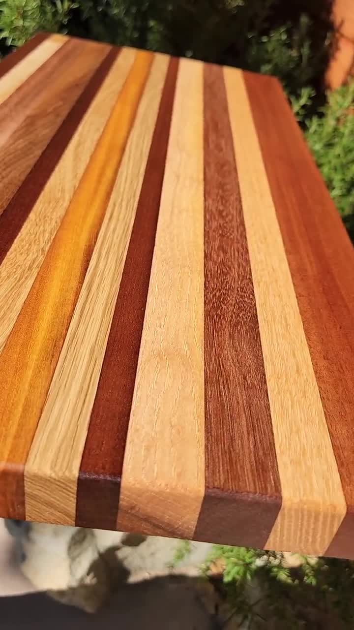 23x11 Wood Cutting Board Mahogany, Oak, Honey Locust, Hard Wood Stripes  Excellent Joinery Handcrafted Cheese Display Board, Dessert Platter 