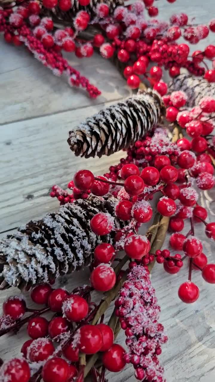 Christmas Garland 5' Frosted Red Berry and Pinecone Garland-mantle