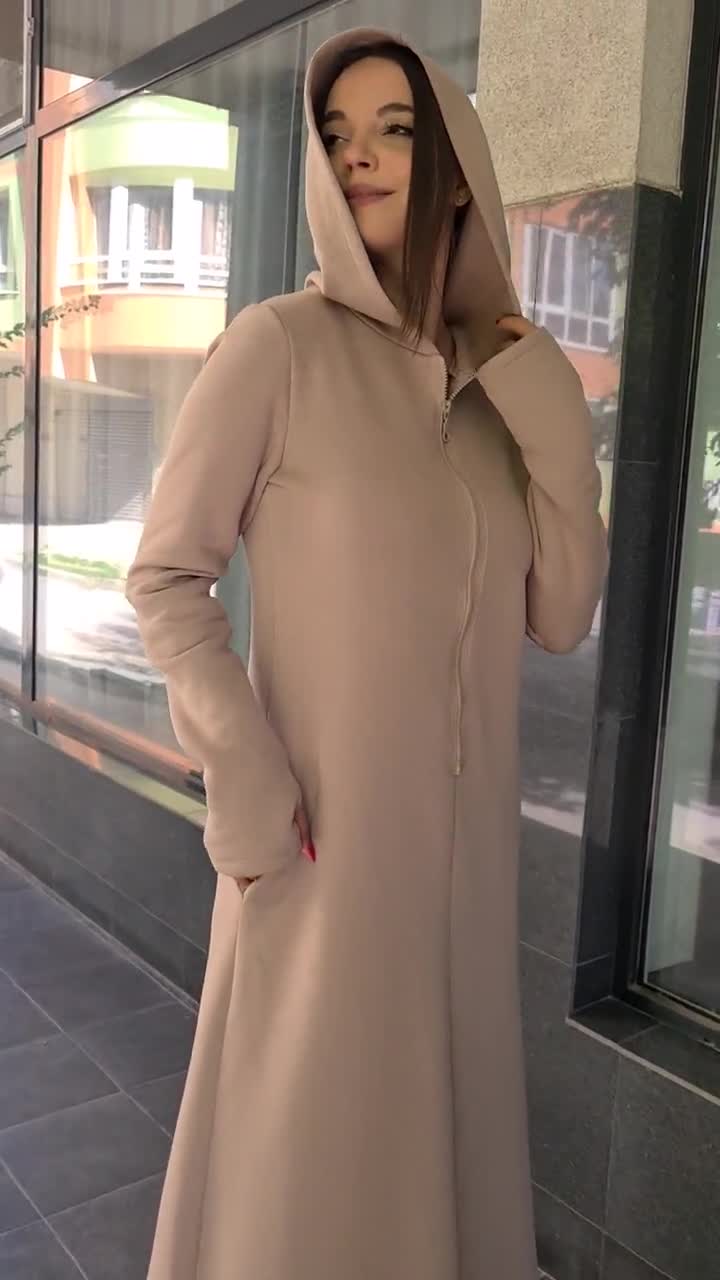chinese dress ladies Midnight Blue Linen Maxi Dress – Hooded Long Sleeve Dress 1140 – Xiaolizi main image 0