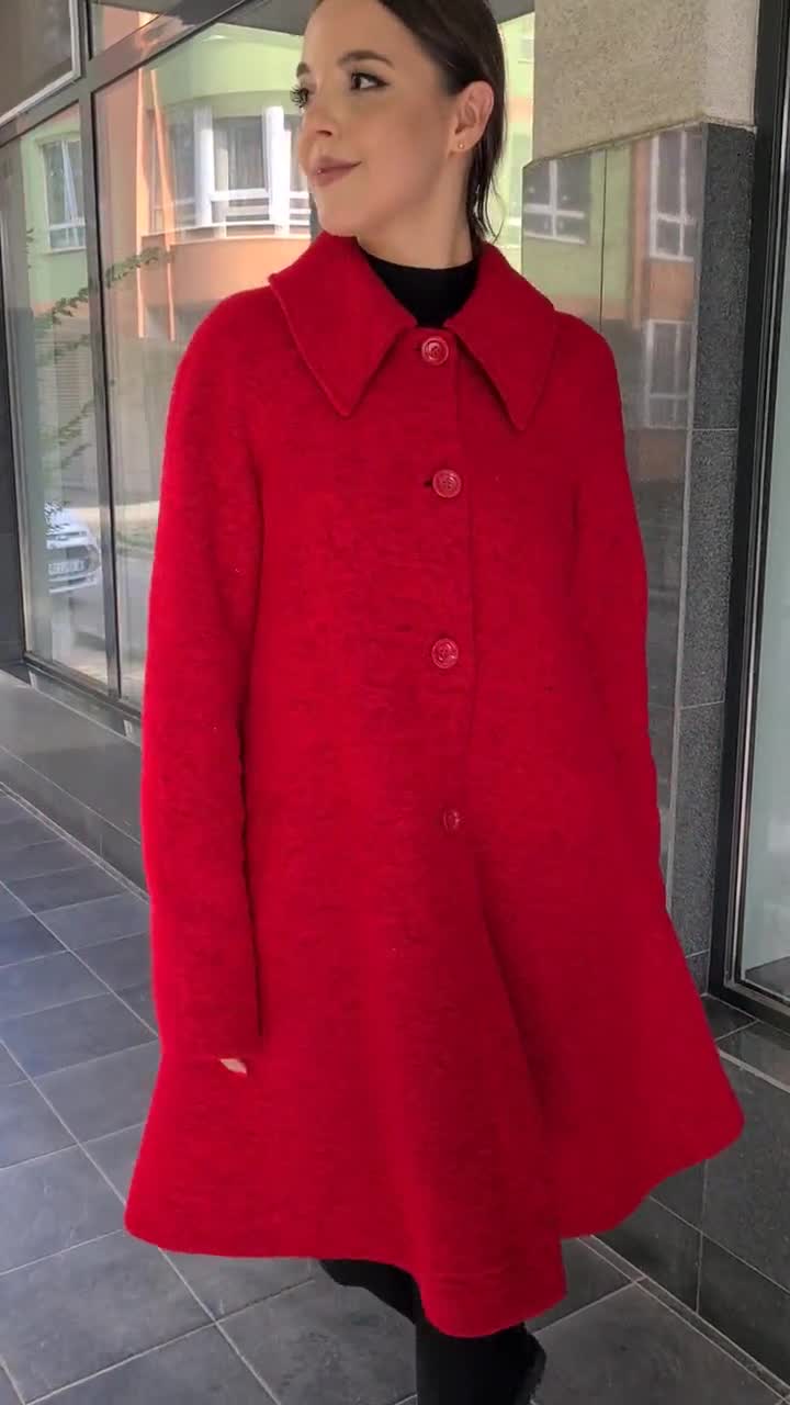 Red Wool Coat Women, Winter Swing Coat, Winter 1950s Coats, A-line