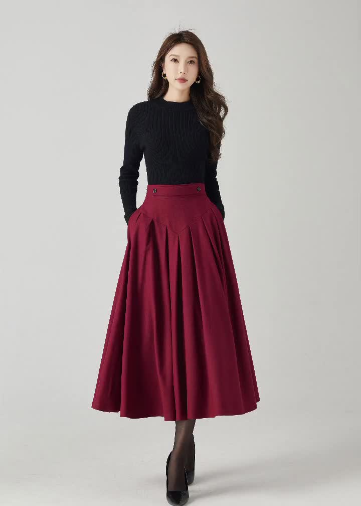 Swing Wool Circle Skirt, Midi Wool Skirt, Wool Plaid Skirt, Winter