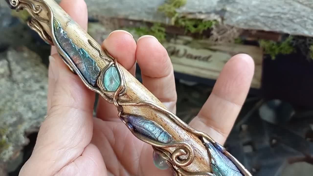 17 Pyrite, Imitation Bone, & Peacock Feather Wand – witchesinn13