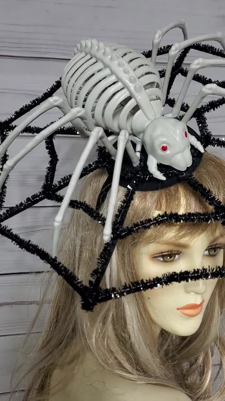 Spider Fascinator,Grey Veil Headband,Witch Spike crown,Hat,Halloween 2024 Accessory,Black Headband with Spiders,Adult Halloween Costume