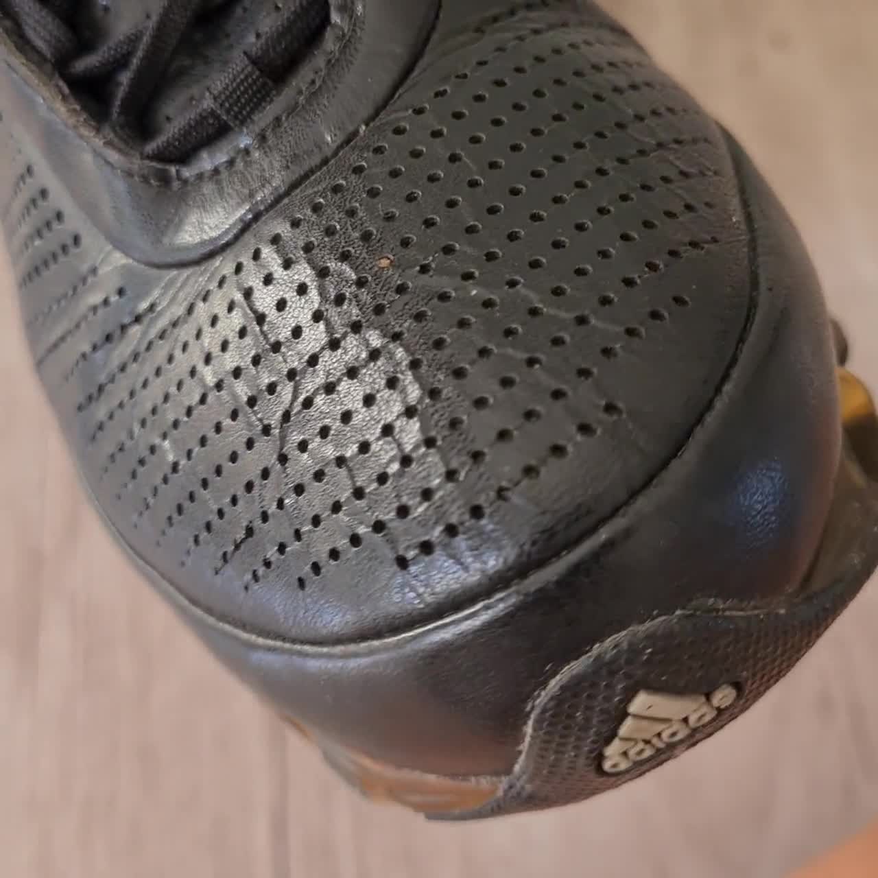 Vintage Adidas Bounce Sneakers: Black Leather Athletic Shoes, US 6.5