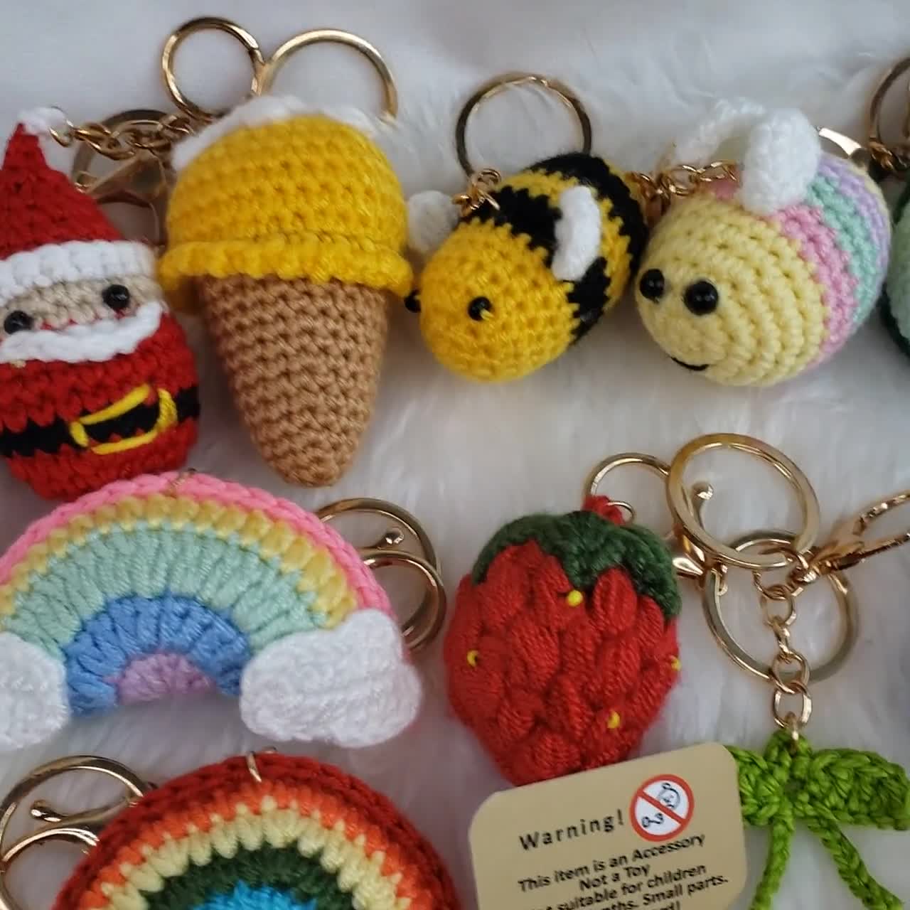 Crocheted Keychain, Handmade Cotton Amigurumi Bag Charm, Hand