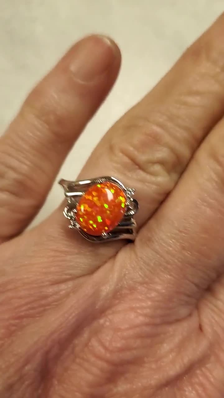 Huge Precious Crystal Fire Opal Ring Large Orange Fire Opal with Play -  Ruby Lane
