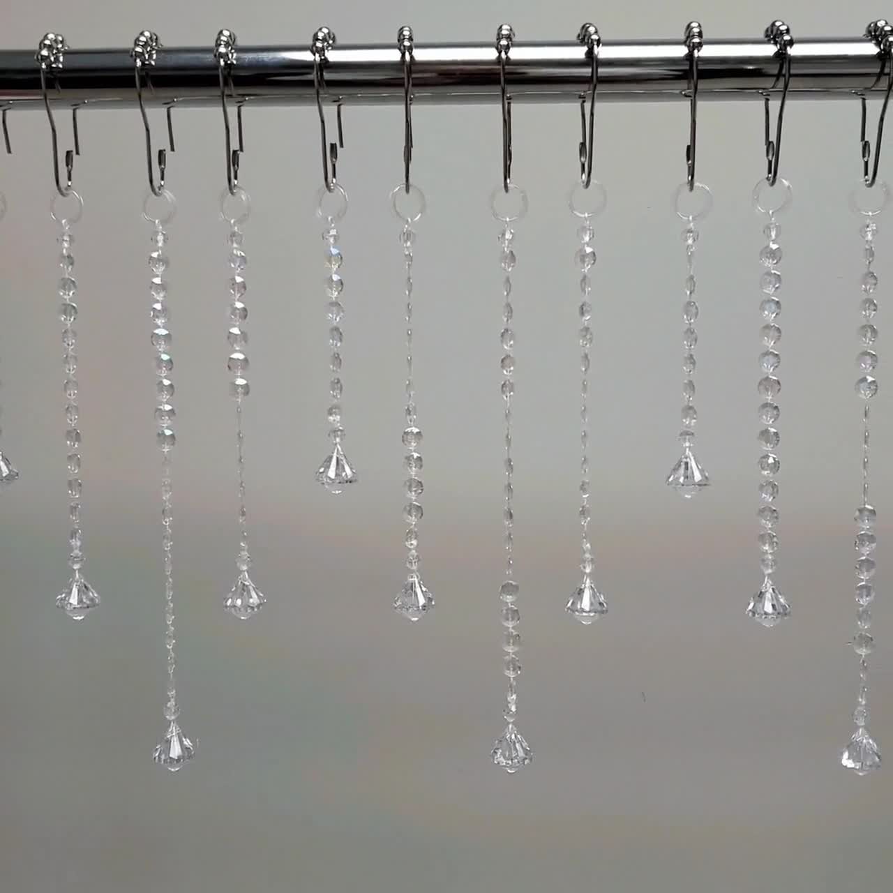 SchSin 12pcs Shower Curtain Hooks Acrylic Crystal Shower Curtain Rings  Round Diamond Decorative Curtain