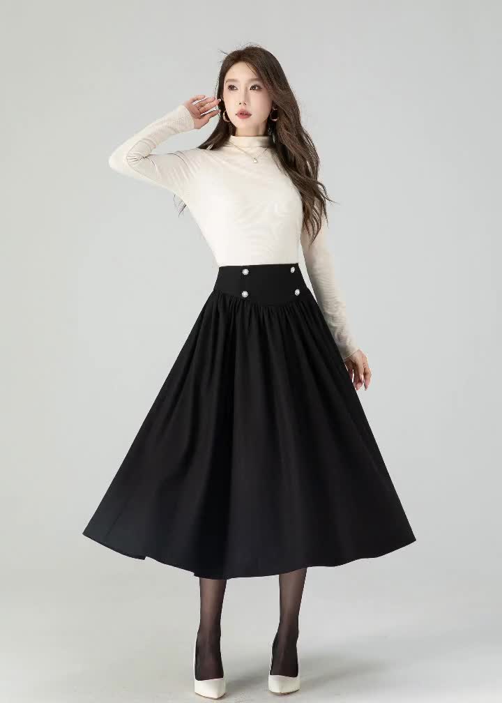 High waisted winter swing wool skirt women 4556 High waisted winter swing wool skirt women 4556