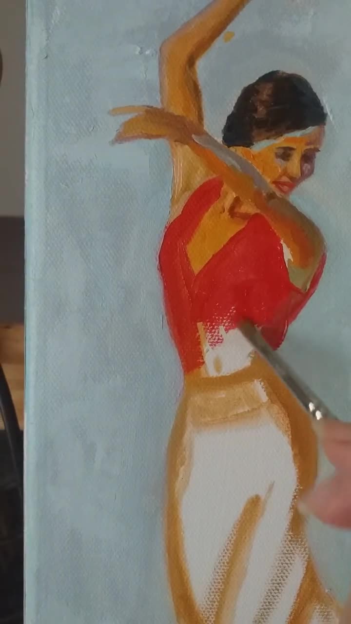 Artista profesional suministrar directamente pintura al óleo de bailarina  española pintada a mano sobre lienzo falda roja bailarina flamenca pintura