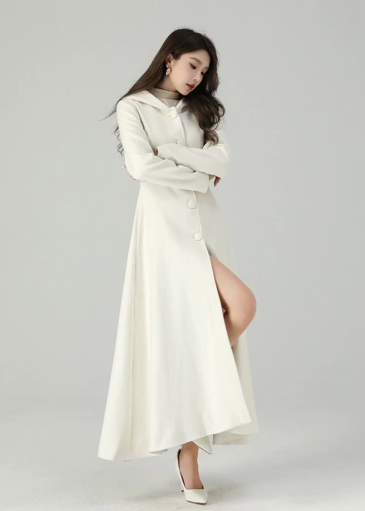 White Long Wool Coat, Wedding Wool Coat, Wool Princess Coat, Winter Wool  Dress Coat, Double Breasted Wool Coat, Swing Warm Outwear 3235