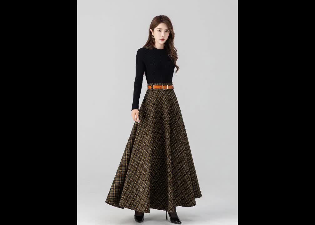 Women's Long Wool Maxi Plaid Skirt, Wool Maxi Skirt Women, Vintage Inspired  Swing Skirt, High Waisted Wool Skirt, Custom Wool Skirt L0283 